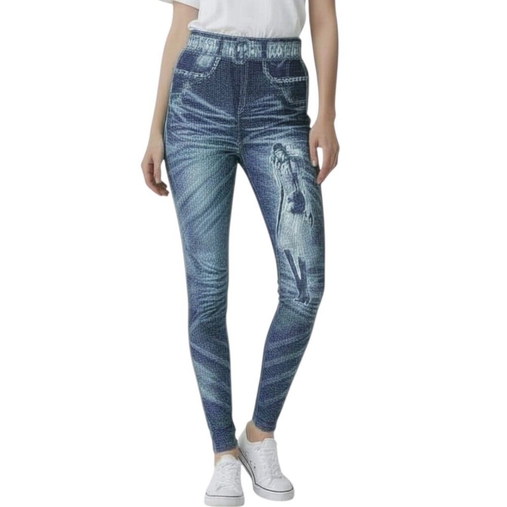 Women's Jean-Like Stretch Leggings Jeggings Soft Lightweight One Size XS-L Blue